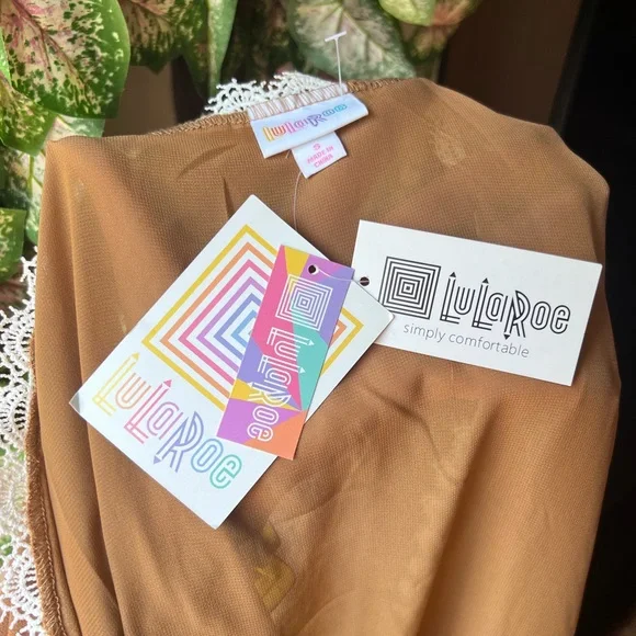 NWT LuLaRoe Womens Chloe Kimono Sz S Brown w White Lace Trim Short Sleeve NWT - Picture 2 of 16